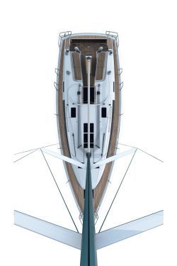 Eine Segelyacht von oben